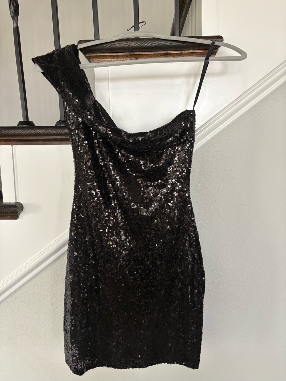 B Darlin One-Shoulder Black Sequin Dress